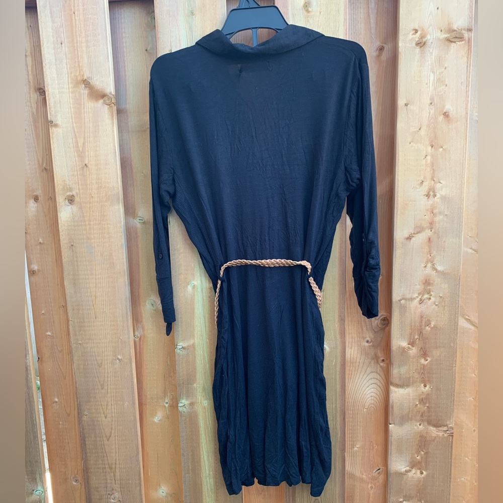 Black Long Sleeve Notched Collar Shirt Dress Large LG NWT - Picture 6 of 7